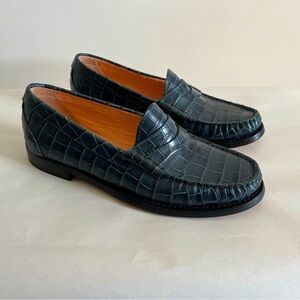 J. Crew Green Croc Leather Loafers